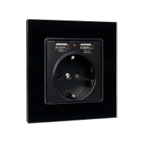 GERMAN TYPE SOCKET 16A WITH 2XUSB GLASS FRAME BL                                                                                                                                                                                                               