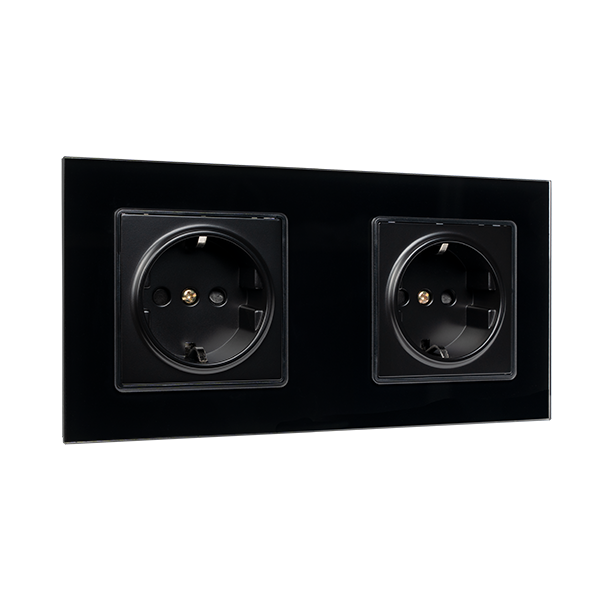 GERMAN TYPE DOUBLE SOCKET 16A GLASS FRAME BLACK                                                                                                                                                                                                                