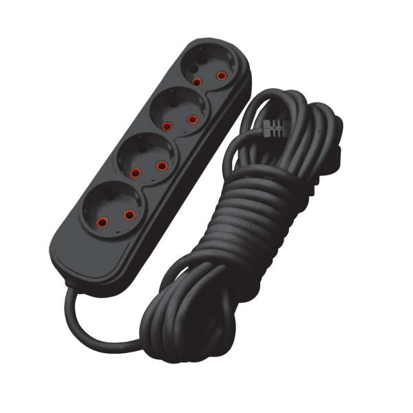 MULTIPLUG FOURFOLD 5M H05VV-F 3G1.5MM2, BLACK                                                                                                                                                                                                                  