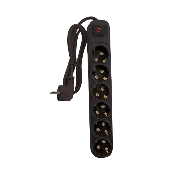 MULTIPLUG SIXFOLD 5M H05VV-F 3G1.5MM2, BLACK                                                                                                                                                                                                                   